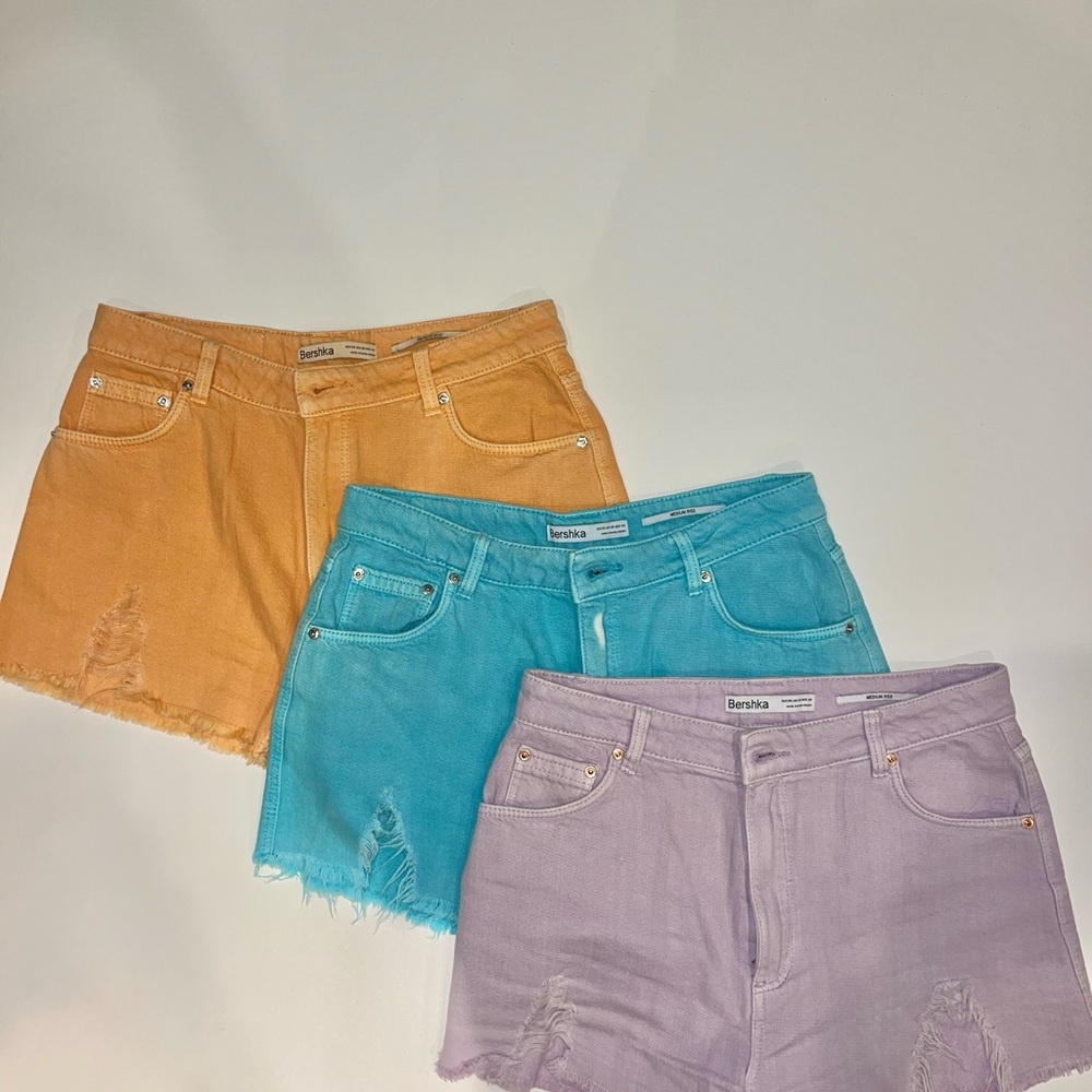 Bershka Denim Shorts Set Summer Bright Colors